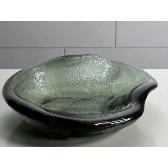 Glass Bowl Diameter Smoky Green/Charcoal Design Unique Artisan - Picture 1 of 8